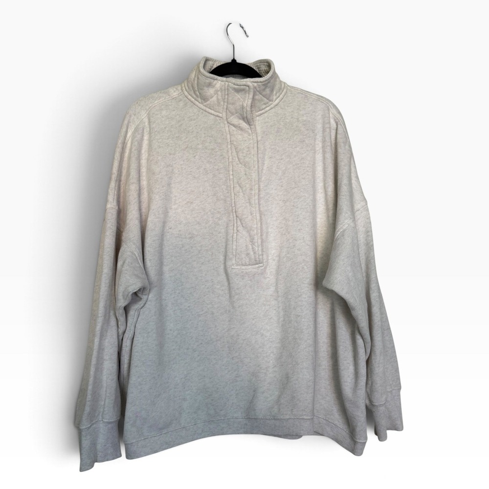 Aerie Womens XL Oatmeal Heather Grey Quilted Quarter Snap Fleece Sweatshirt